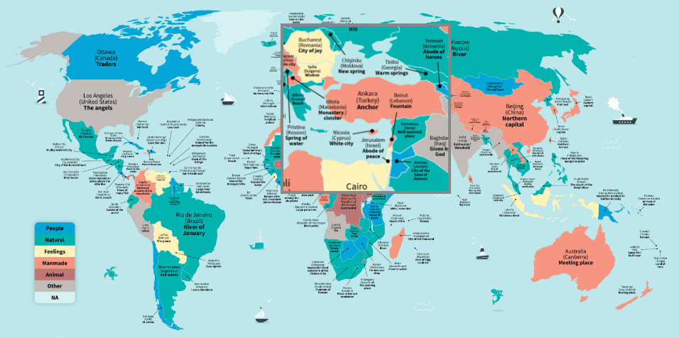 Şehirlerin Sözlük Anlamını Gösteren Harita