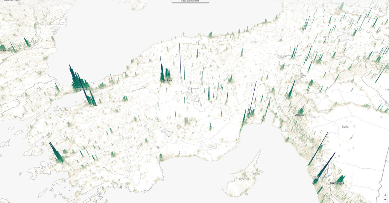 Dünya Nüfus Yoğunluğunun 3B Topolojisi